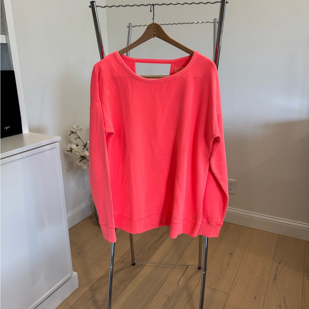 Lilly Pulitzer Luxletic Biscaya Cross-Back Pullover in Cayenne Coral. Size L